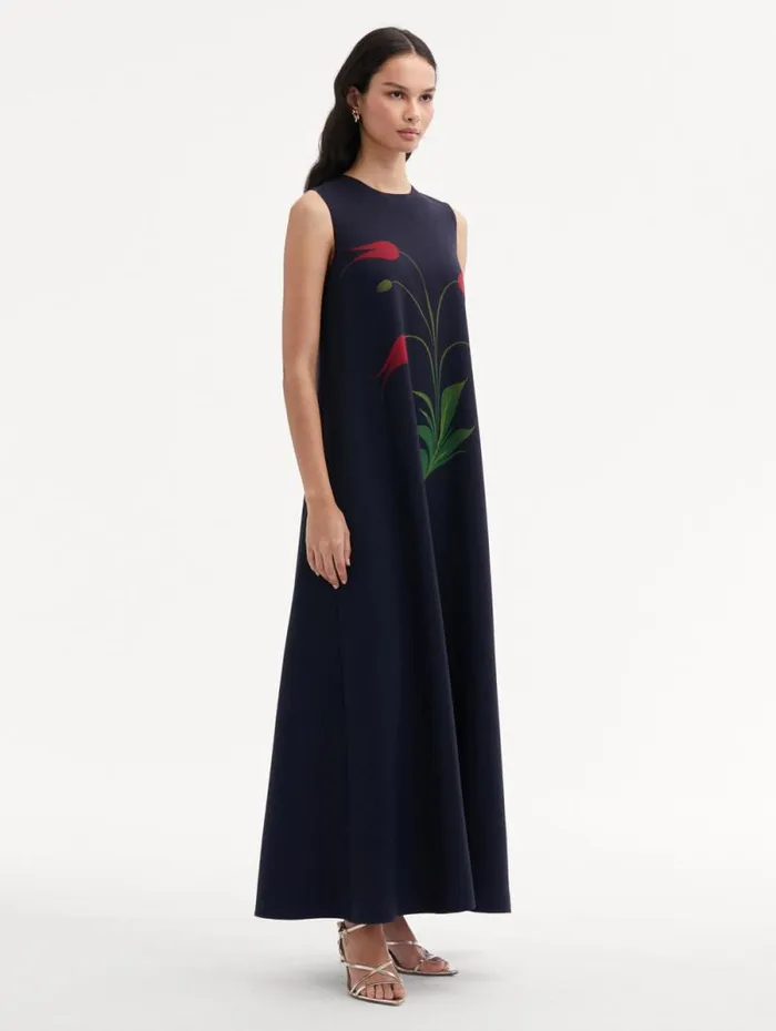 Women Oscar De La Renta Dresses Marbled Tulip Maxi Dress Navy Red Women Oscar De La Renta Dresses Marbled Tulip Maxi Dress Navy Red