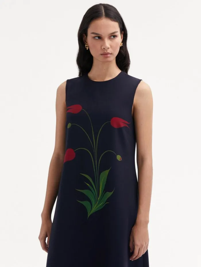 Women Oscar De La Renta Dresses Marbled Tulip Maxi Dress Navy Red Women Oscar De La Renta Dresses Marbled Tulip Maxi Dress Navy Red