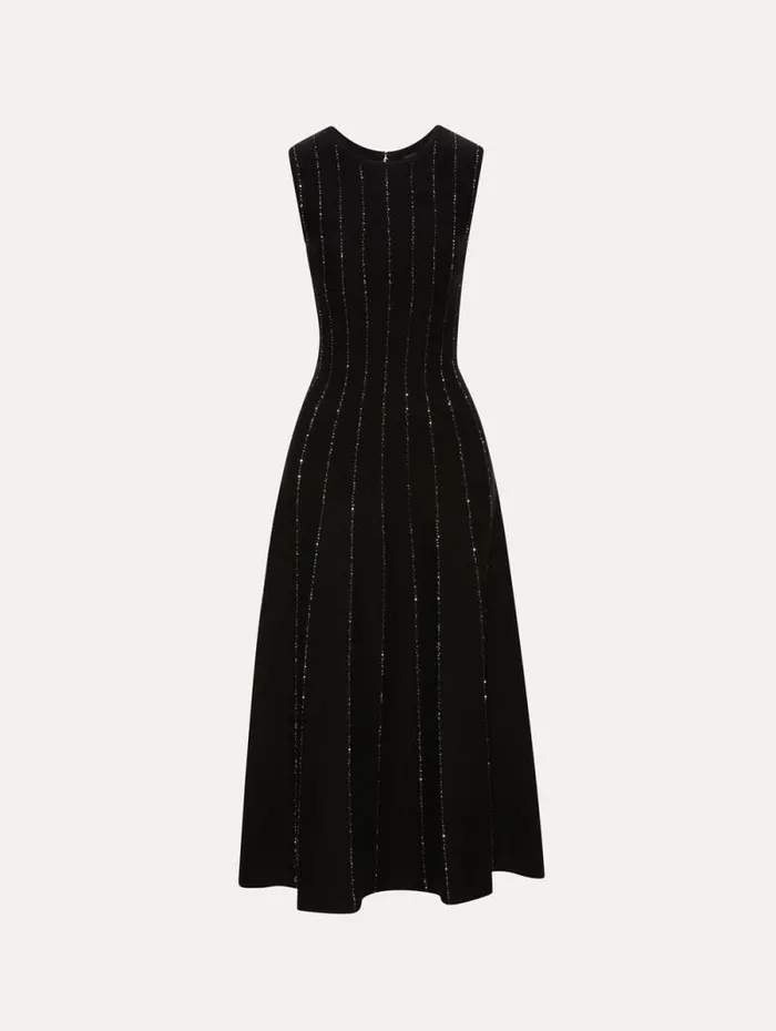 Women Oscar De La Renta Dresses Sequin Embroidered Knit Dress Black