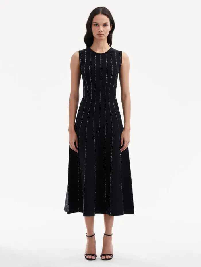 Women Oscar De La Renta Dresses Sequin Embroidered Knit Dress Black Women Oscar De La Renta Dresses Sequin Embroidered Knit Dress Black