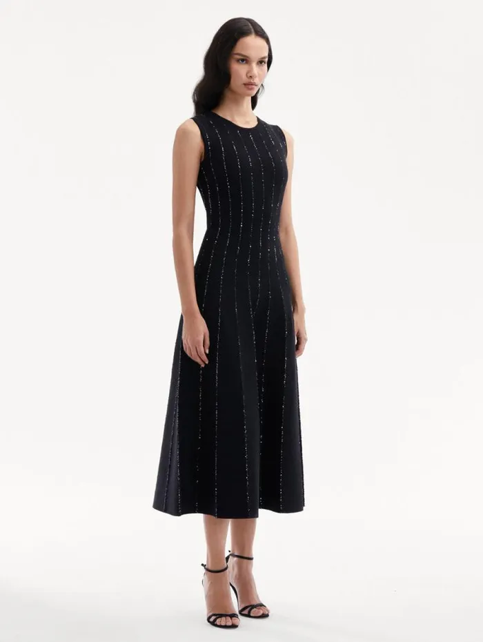 Women Oscar De La Renta Dresses Sequin Embroidered Knit Dress Black Women Oscar De La Renta Dresses Sequin Embroidered Knit Dress Black
