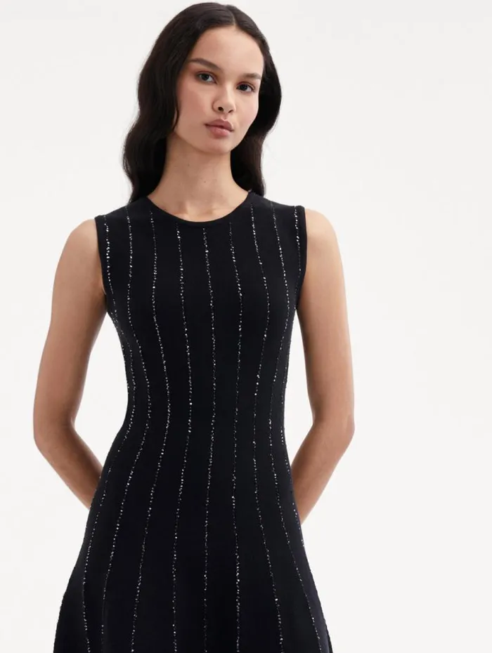 Women Oscar De La Renta Dresses Sequin Embroidered Knit Dress Black Women Oscar De La Renta Dresses Sequin Embroidered Knit Dress Black