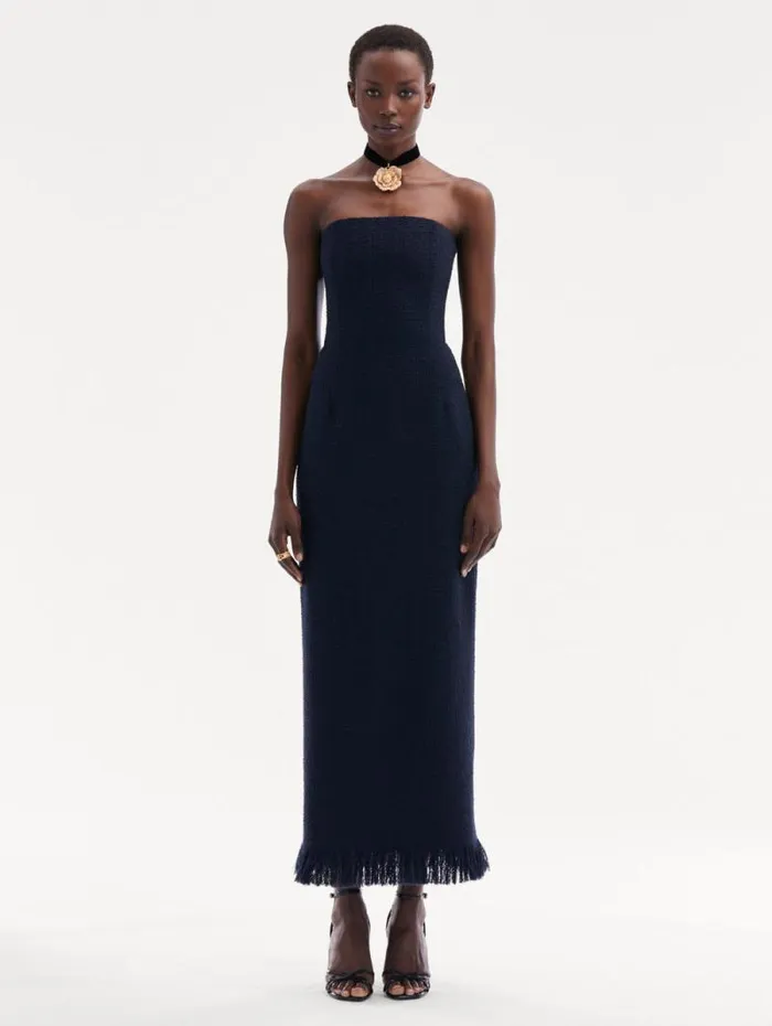 Women Oscar De La Renta Dresses Tweed Tea Length Cocktail Dress Navy Women Oscar De La Renta Dresses Tweed Tea Length Cocktail Dress Navy