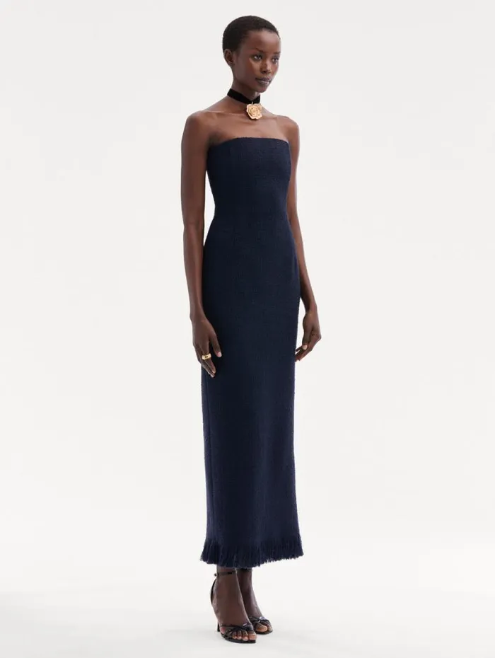 Women Oscar De La Renta Dresses Tweed Tea Length Cocktail Dress Navy Women Oscar De La Renta Dresses Tweed Tea Length Cocktail Dress Navy