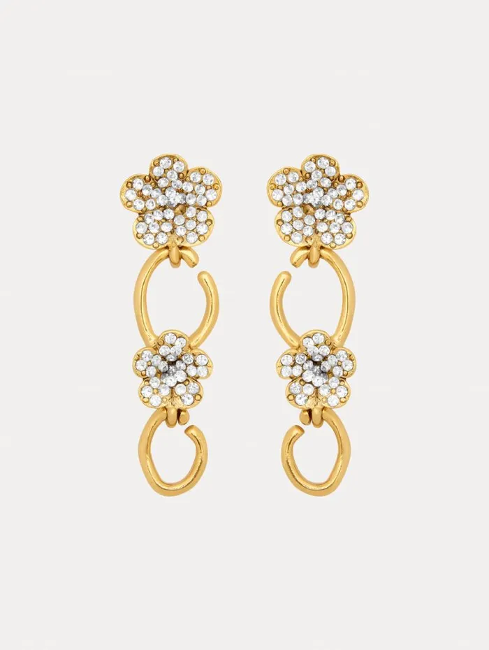 Women Oscar De La Renta Earrings Crystal Flower O Drop Earrings Crystal