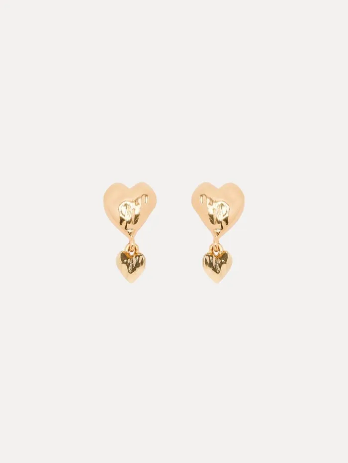 Women Oscar De La Renta Earrings Double Heart Earrings Gold