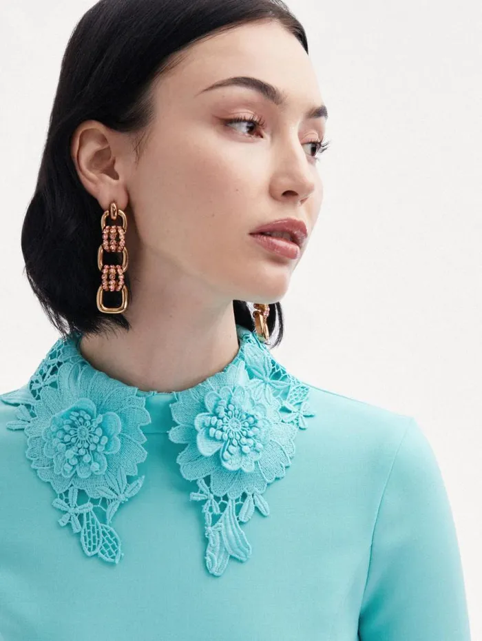 Women Oscar De La Renta Earrings Pav Link Drop Earrings Rose