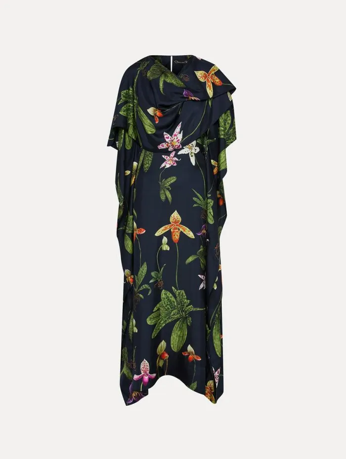 Women Oscar De La Renta Gowns and Caftans Orchid Silk Twill Caftan Navy Multi Women Oscar De La Renta Gowns and Caftans Orchid Silk Twill Caftan Navy Multi