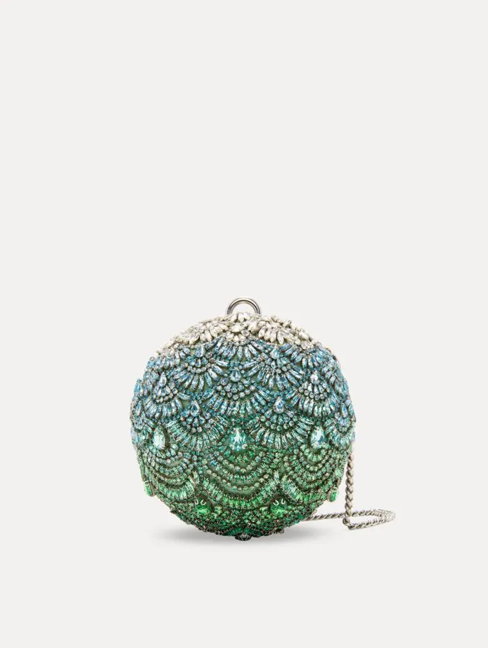Women Oscar De La Renta Handbags Crystal Embroidered Billiard Bag Green Multi