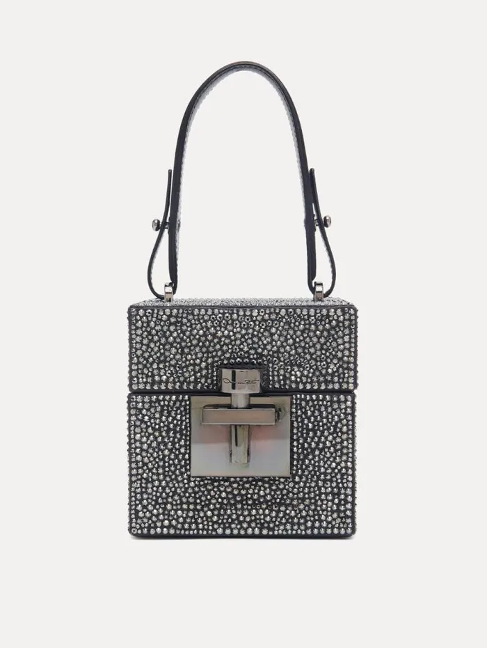 Women Oscar De La Renta Handbags Crystal Pav Alibi Cube Graphite