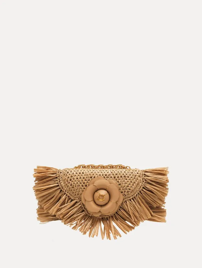 Women Oscar De La Renta Handbags Raffia Fringe TRO Bag Natural