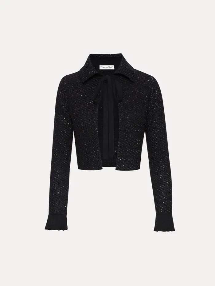 Women Oscar De La Renta Jackets and Coats Sequin Tweed Jacket Navy