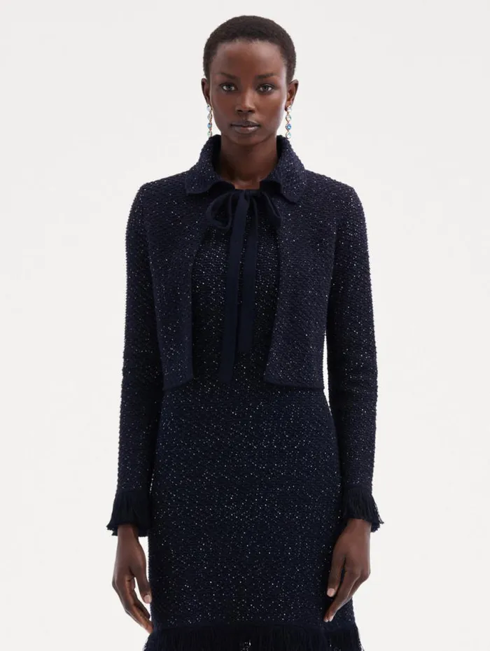 Women Oscar De La Renta Jackets and Coats Sequin Tweed Jacket Navy Women Oscar De La Renta Jackets and Coats Sequin Tweed Jacket Navy
