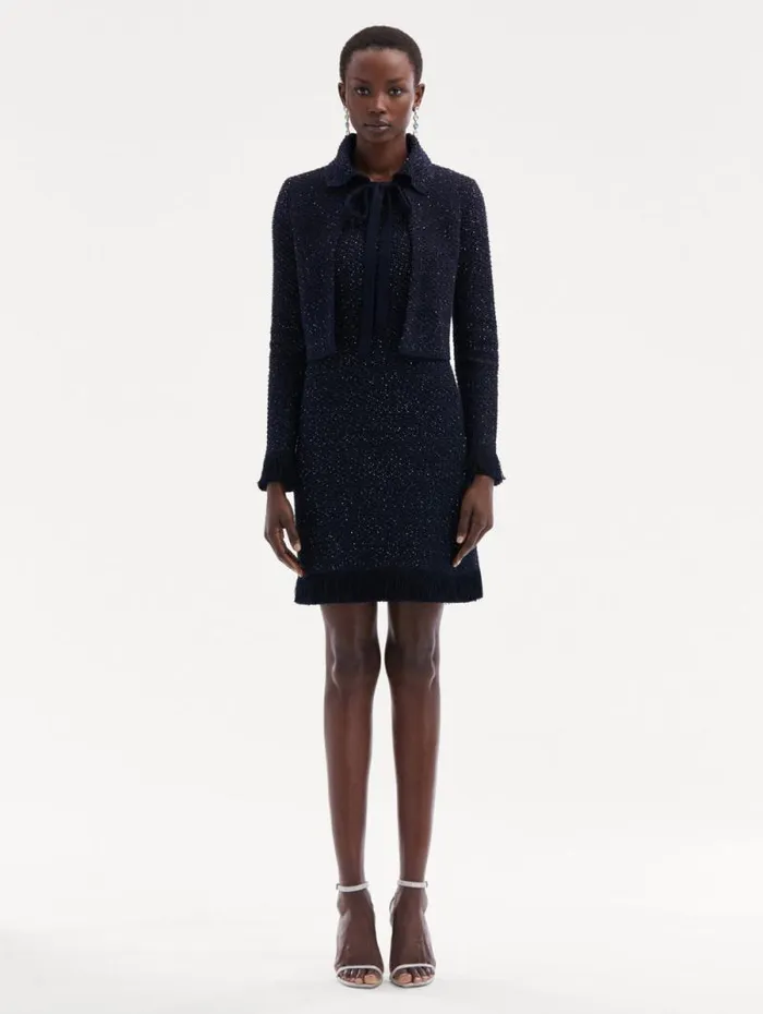 Women Oscar De La Renta Jackets and Coats Sequin Tweed Jacket Navy Women Oscar De La Renta Jackets and Coats Sequin Tweed Jacket Navy