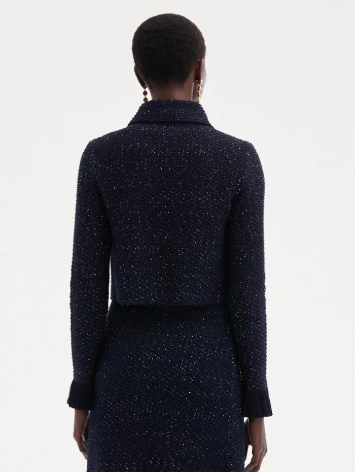 Women Oscar De La Renta Jackets and Coats Sequin Tweed Jacket Navy Women Oscar De La Renta Jackets and Coats Sequin Tweed Jacket Navy