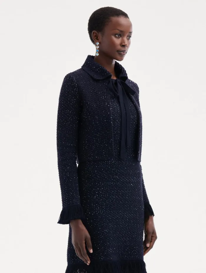 Women Oscar De La Renta Jackets and Coats Sequin Tweed Jacket Navy Women Oscar De La Renta Jackets and Coats Sequin Tweed Jacket Navy