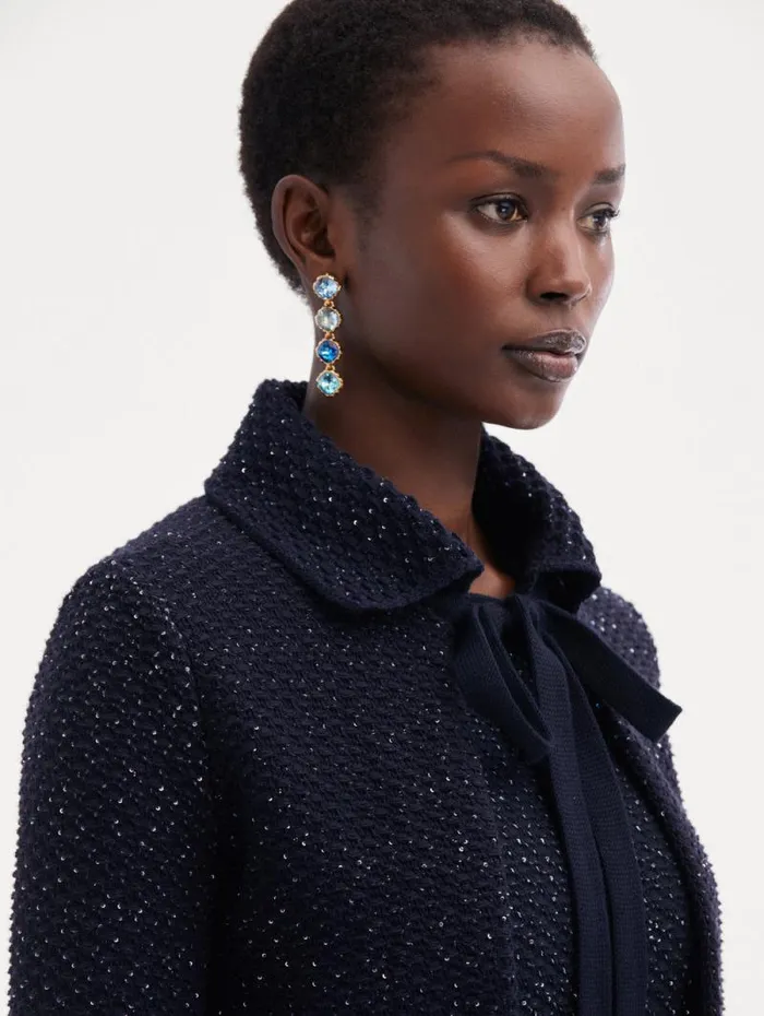 Women Oscar De La Renta Jackets and Coats Sequin Tweed Jacket Navy Women Oscar De La Renta Jackets and Coats Sequin Tweed Jacket Navy