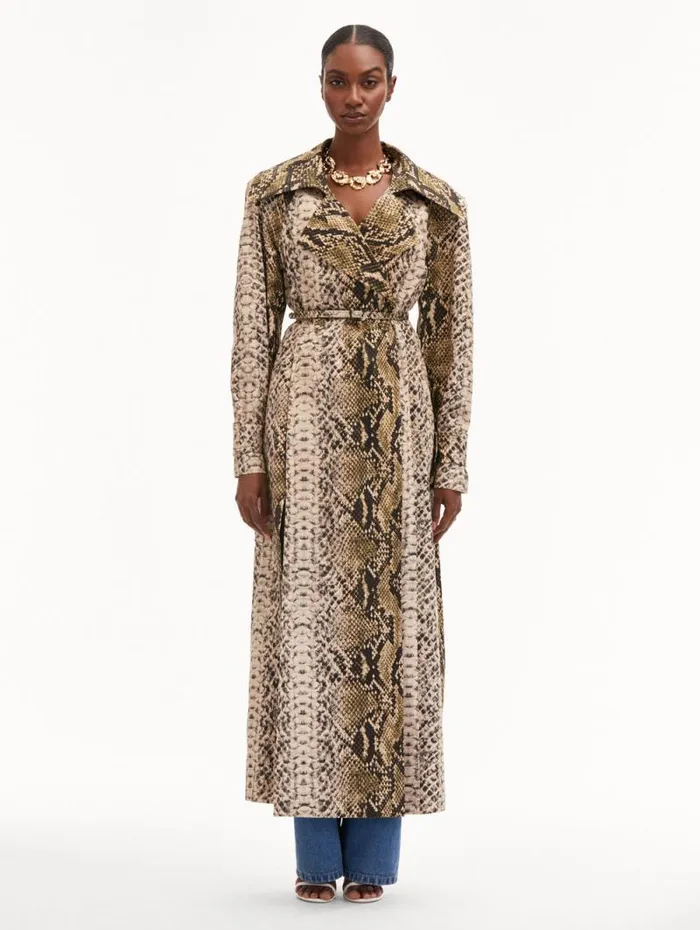 Women Oscar De La Renta Jackets and Coats Snake Cotton Trench Coat Olive Women Oscar De La Renta Jackets and Coats Snake Cotton Trench Coat Olive