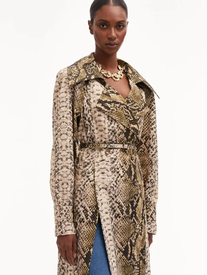 Women Oscar De La Renta Jackets and Coats Snake Cotton Trench Coat Olive Women Oscar De La Renta Jackets and Coats Snake Cotton Trench Coat Olive