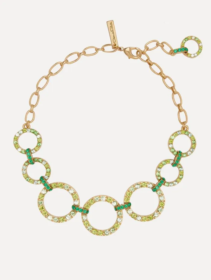 Women Oscar De La Renta Necklaces Crystal ChainLink Necklace Green Multi