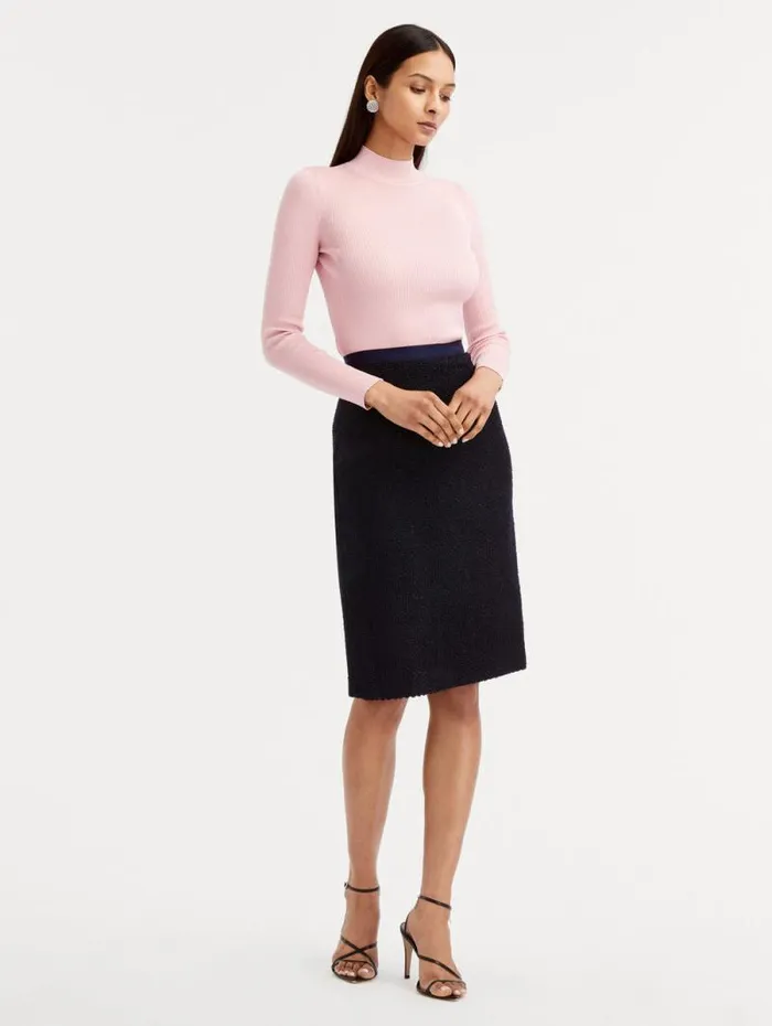 Women Oscar De La Renta Pants and Skirts Boucle Tweed Pencil Skirt Dark Navy