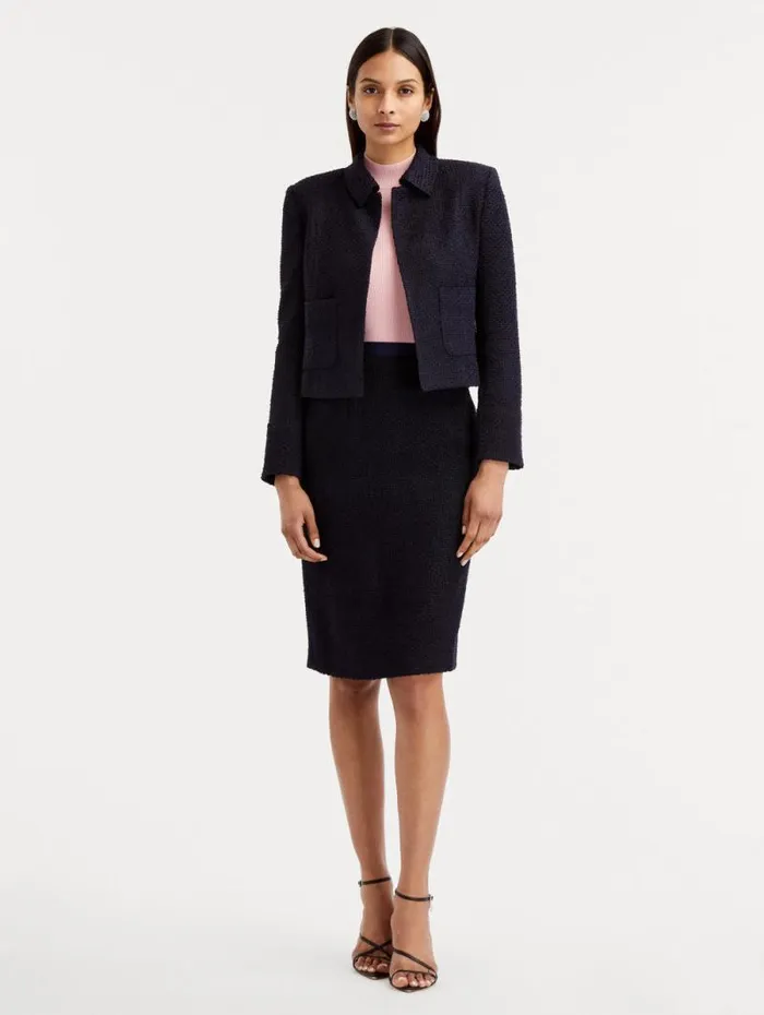 Women Oscar De La Renta Pants and Skirts Boucle Tweed Pencil Skirt Dark Navy