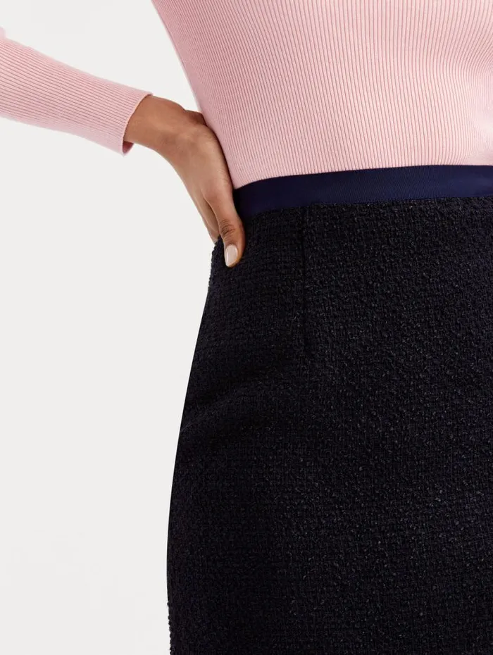 Women Oscar De La Renta Pants and Skirts Boucle Tweed Pencil Skirt Dark Navy