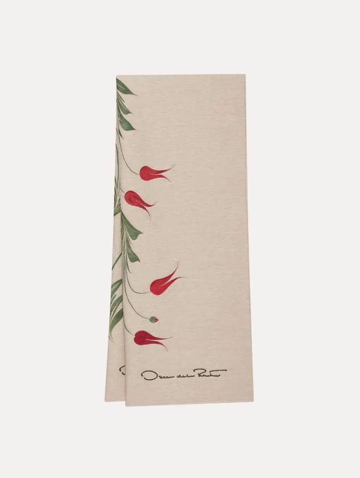 Women Oscar De La Renta Scarves Marbled Tulip Jacquard Scarf Linen Red