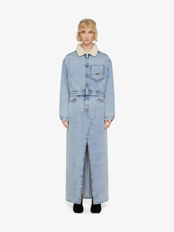 Women Outerwear and Blousons Givenchy Cropped Jacket In Denim And Shearlingeffect Collar Light Blue Women Outerwear and Blousons Givenchy Cropped Jacket In Denim And Shearlingeffect Collar Light Blue