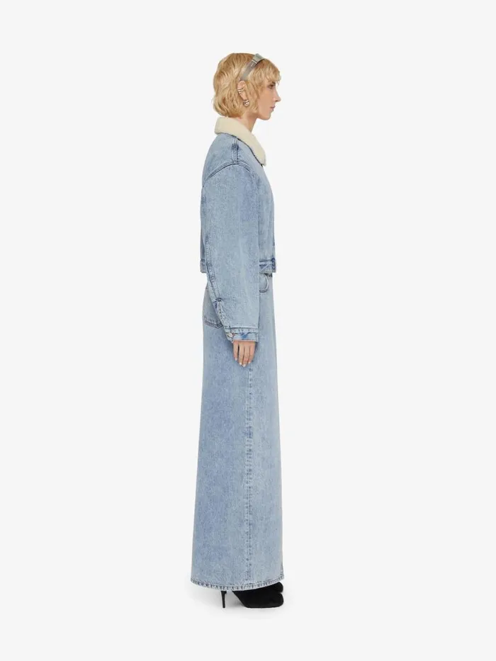 Women Outerwear and Blousons Givenchy Cropped Jacket In Denim And Shearlingeffect Collar Light Blue