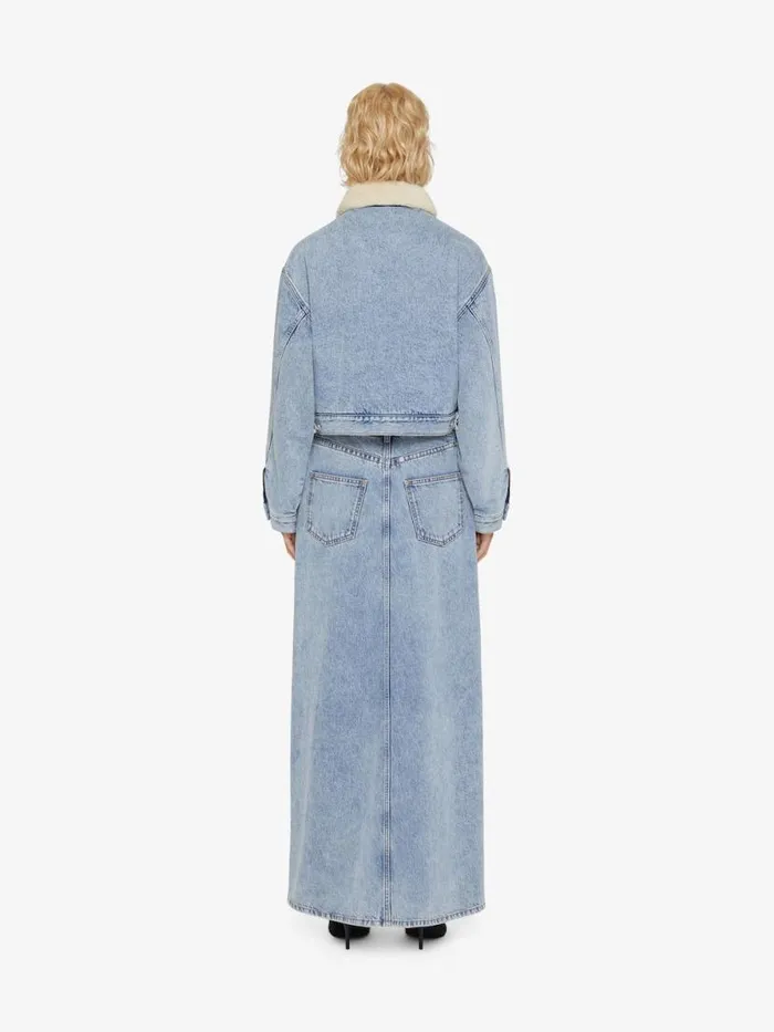 Women Outerwear and Blousons Givenchy Cropped Jacket In Denim And Shearlingeffect Collar Light Blue