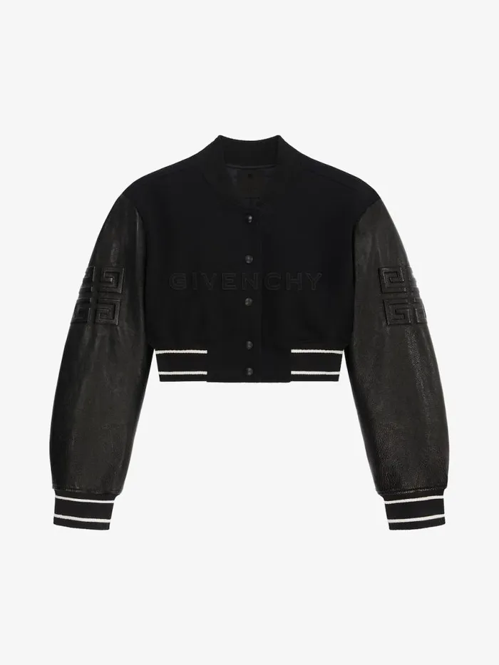 Women Outerwear and Blousons Givenchy GIVENCHY Cropped Varsity Jacket In Wool And Leather Blackwhite