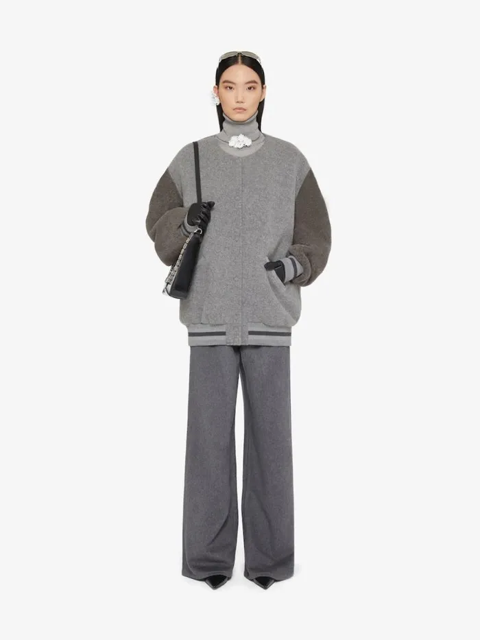 Women Outerwear and Blousons Givenchy Oversized Varsity Jacket In Wool And Shearling Light Grey Melange Women Outerwear and Blousons Givenchy Oversized Varsity Jacket In Wool And Shearling Light Grey Melange