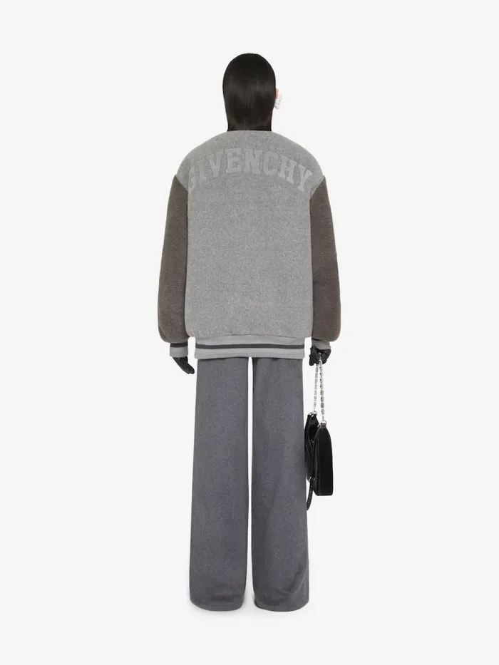 Women Outerwear and Blousons Givenchy Oversized Varsity Jacket In Wool And Shearling Light Grey Melange