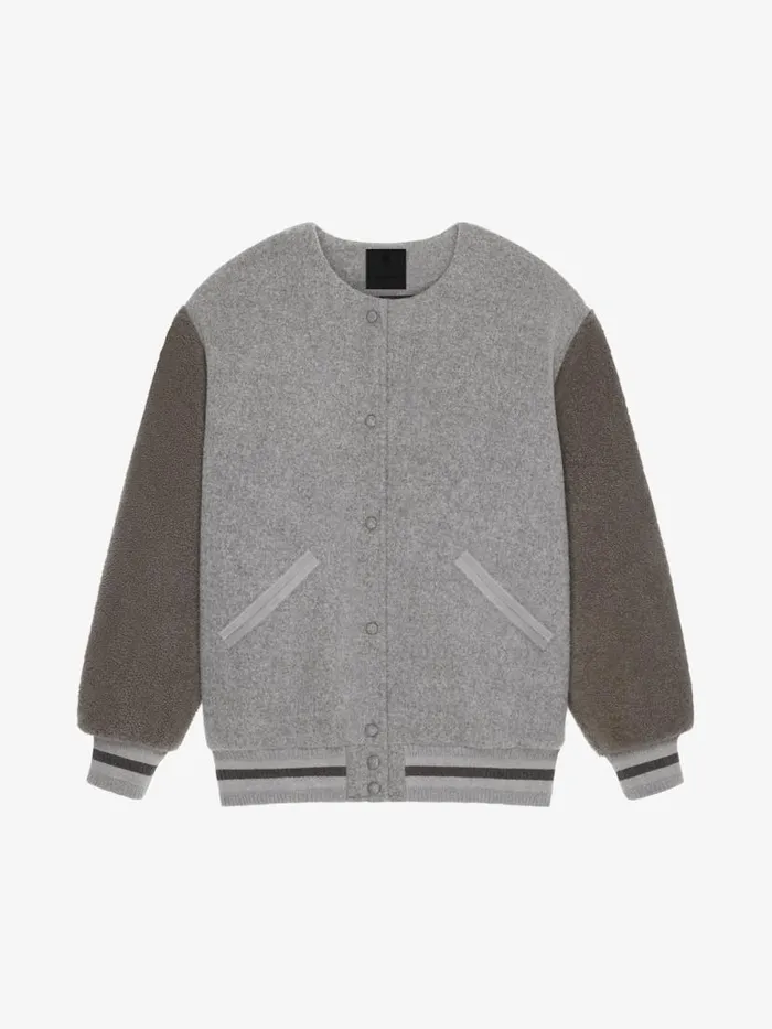 Women Outerwear and Blousons Givenchy Oversized Varsity Jacket In Wool And Shearling Light Grey Melange