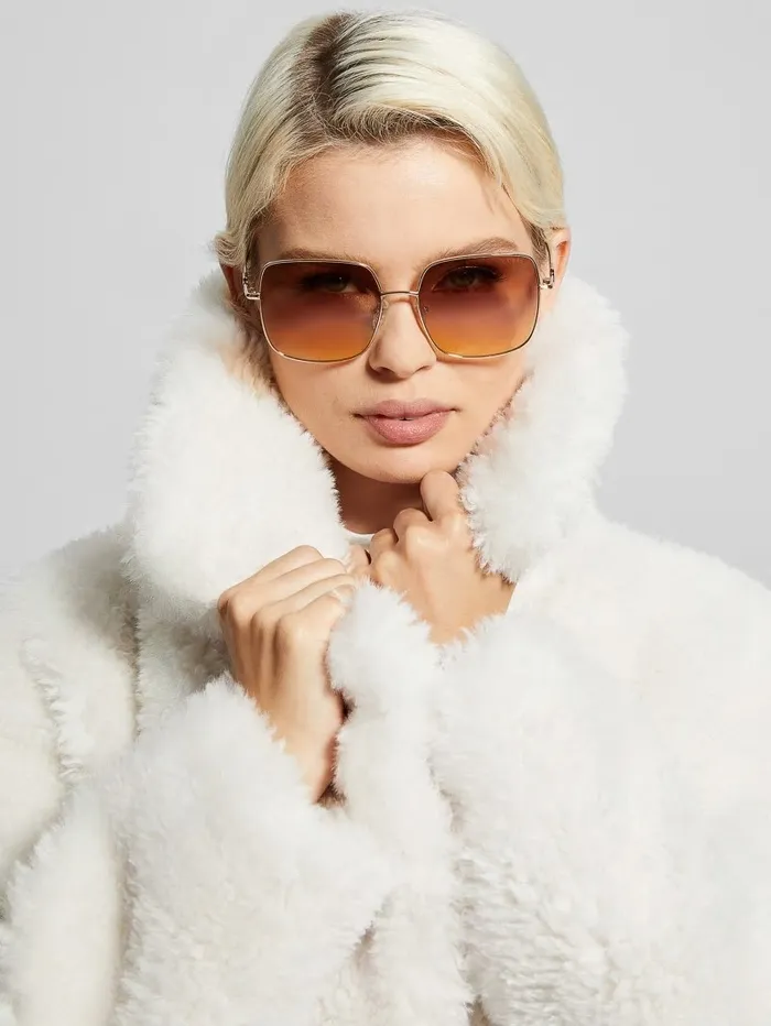 Women Oversized Square G Metal Sunglasses Tortoise Sunglasses GUESS