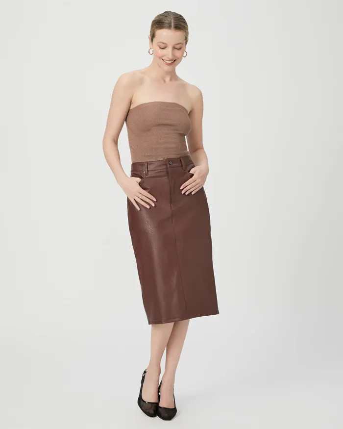Women PAIGE Siren Midi Skirt 8211 Rum Raisin Faux Leather Skirts