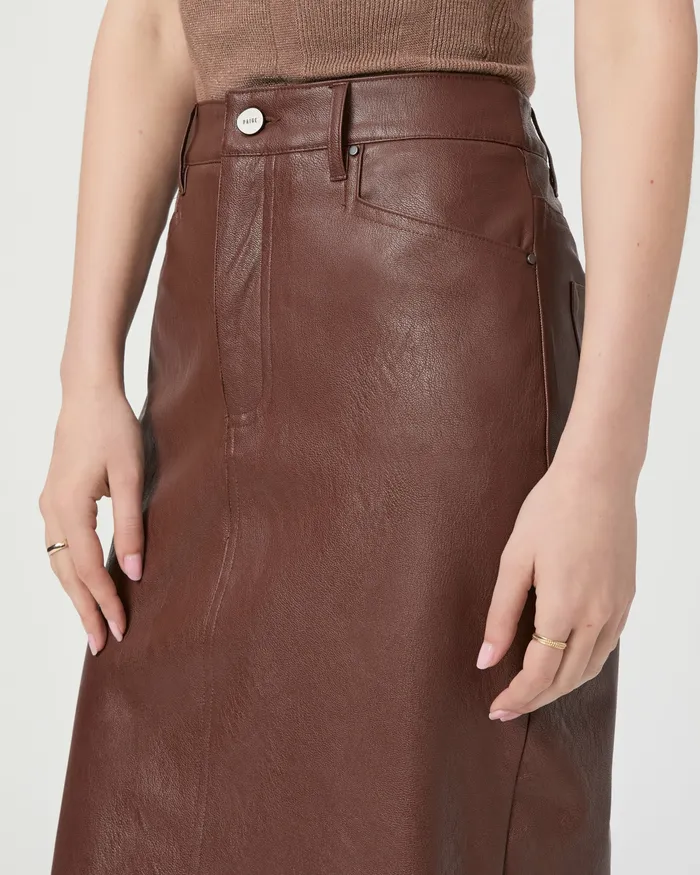 Women PAIGE Siren Midi Skirt 8211 Rum Raisin Faux Leather Skirts