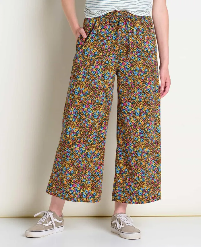 Women Pants Toad and Co Sunkissed Wide Leg Pant II Black Micro Floral Print