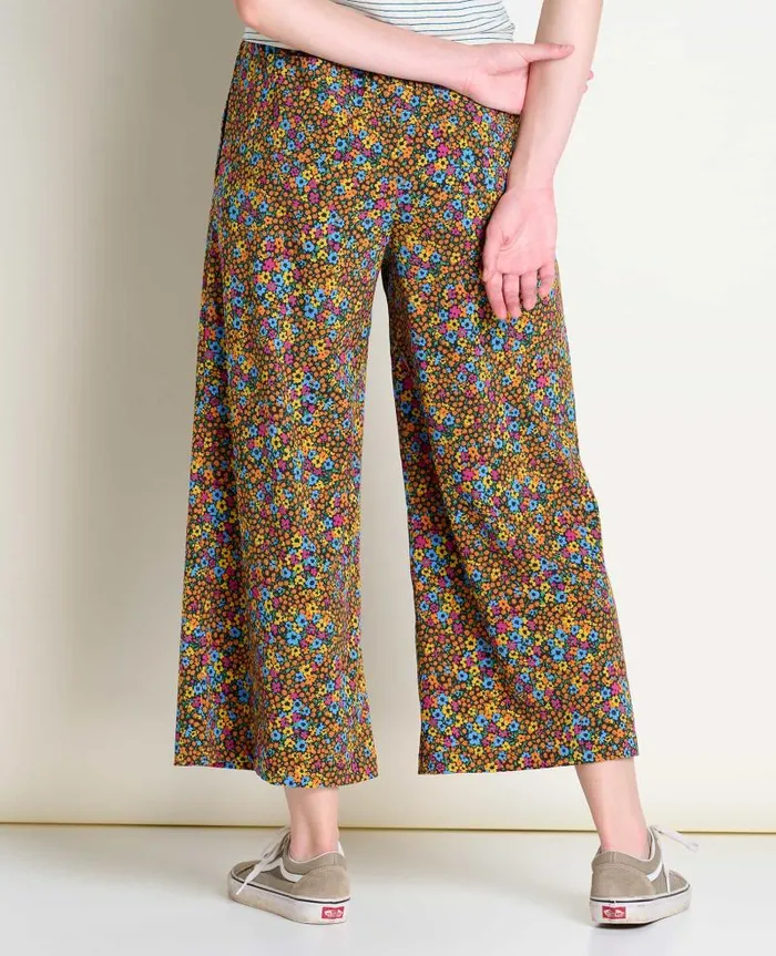 Women Pants Toad and Co Sunkissed Wide Leg Pant II Black Micro Floral Print