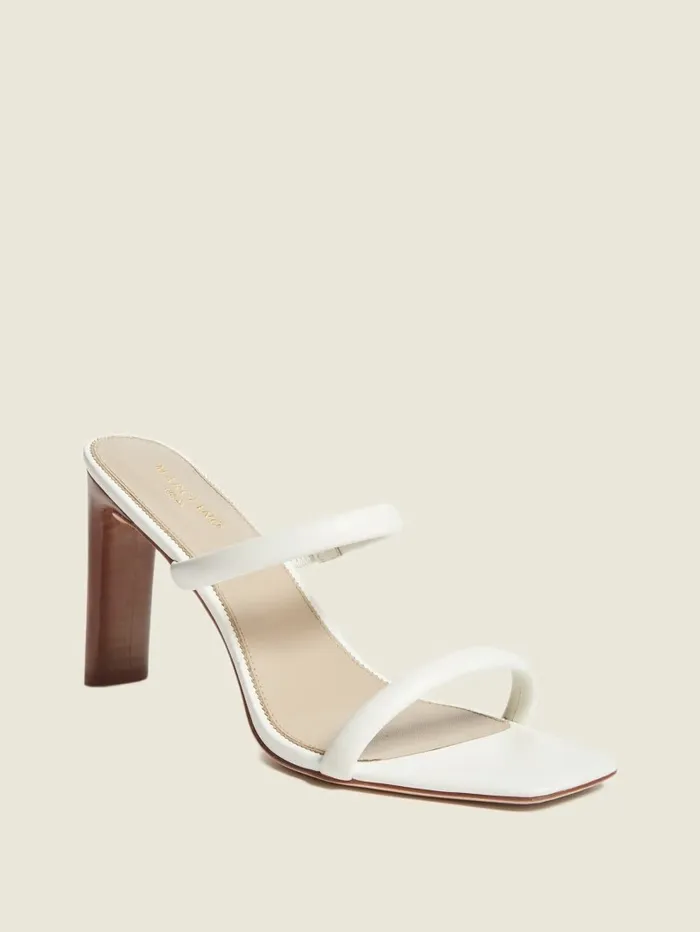 Women Pearl Leather Double Strap Sandal Ivory Heels GUESS