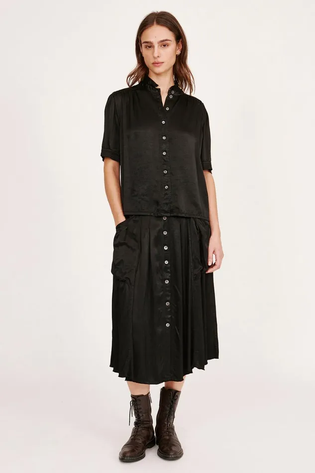 Women Pebble Satin Black Victory Blouse Raquel Allegra Tops