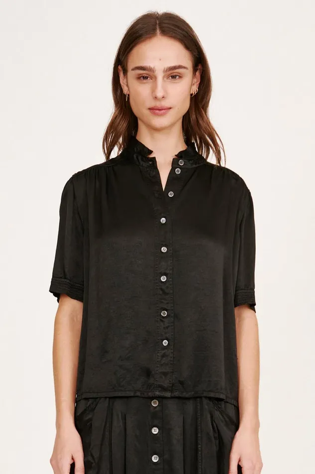 Women Pebble Satin Black Victory Blouse Raquel Allegra Tops