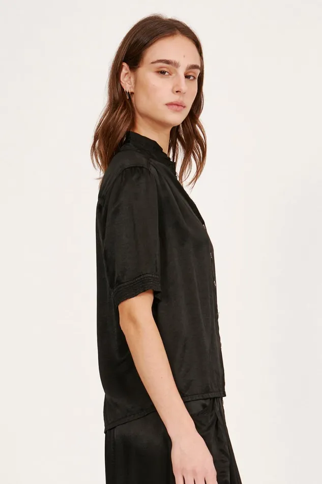 Women Pebble Satin Black Victory Blouse Raquel Allegra Tops