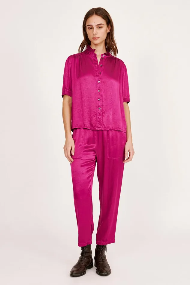 Women Pebble Satin Magenta Victory Blouse Raquel Allegra Tops