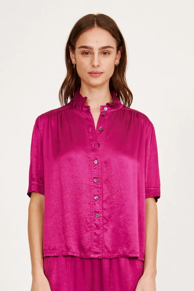 Women Pebble Satin Magenta Victory Blouse Raquel Allegra Tops