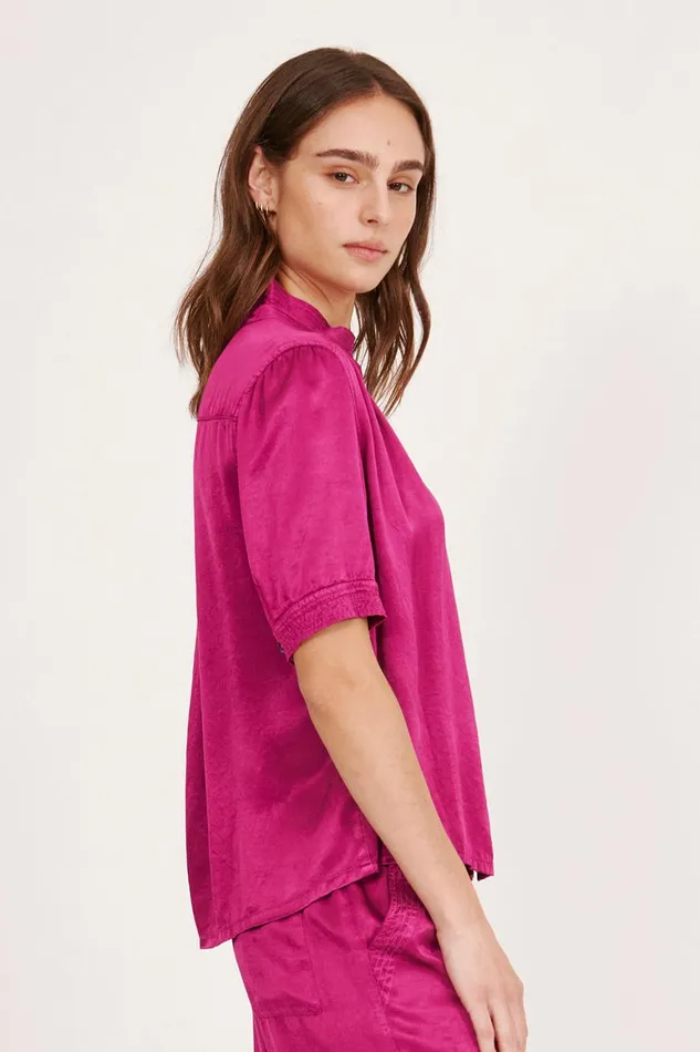 Women Pebble Satin Magenta Victory Blouse Raquel Allegra Tops