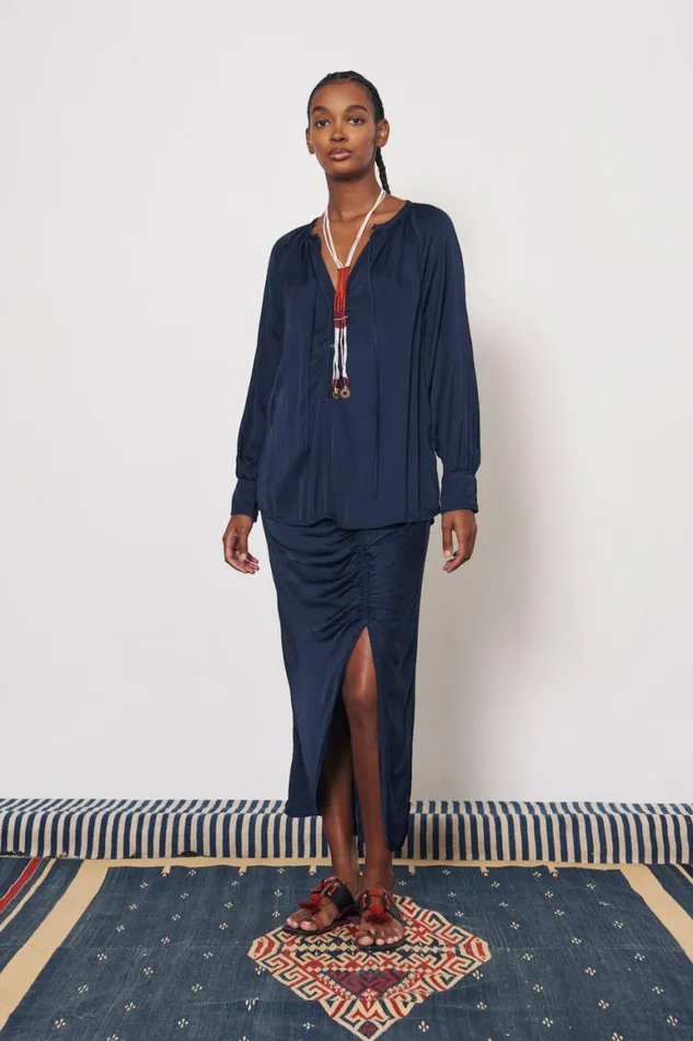 Women Pebble Satin Midnight Poet Blouse Raquel Allegra Tops
