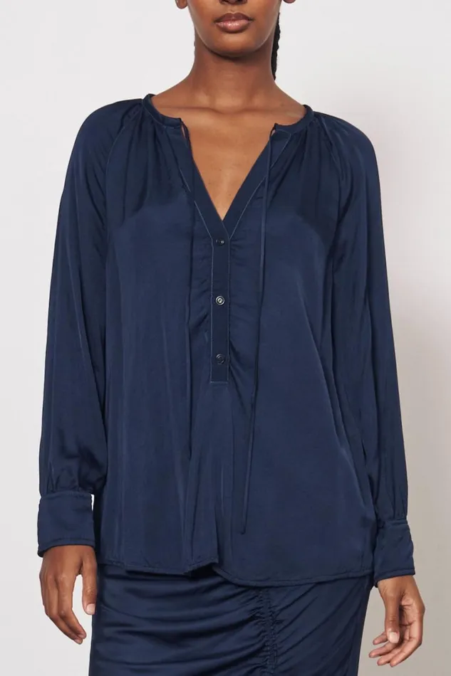 Women Pebble Satin Midnight Poet Blouse Raquel Allegra Tops