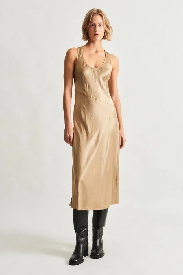 Women Pebble Satin Sand Valentina Midi Dress Raquel Allegra TShirts